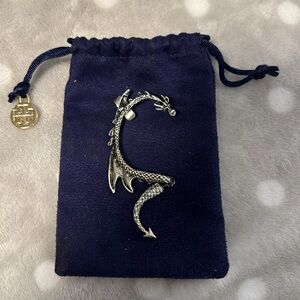 EUC Spirit Halloween Silver Dragon Cuff/Pierced Earring w/Tory Burch Pouch